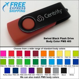 Logo Branded Swivel Black Flash Drive - 8 GB Memory - Body PMS 483