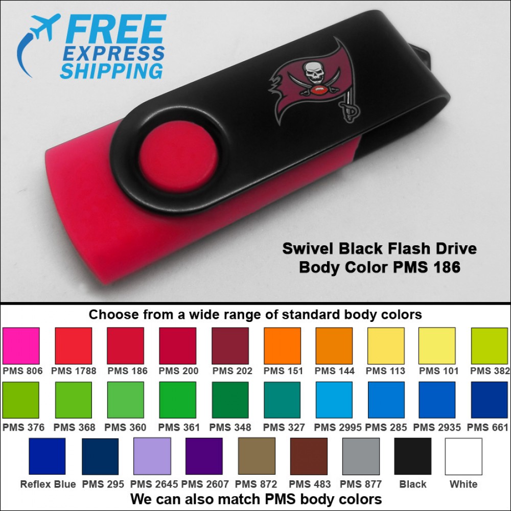 Swivel Black Flash Drive - 8 GB Memory - Body PMS 186 with Logo