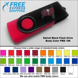 Swivel Black Flash Drive - 8 GB Memory - Body PMS 186 with Logo  Swivel Black Flash Drive - 8 GB Memory - Body PMS 186 with Logo