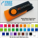 Swivel Black Flash Drive - 32 GB Memory - Body PMS 144 with Logo