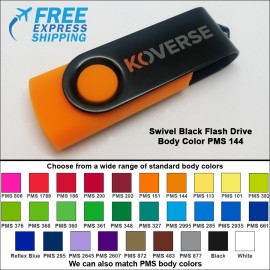 Swivel Black Flash Drive - 32 GB Memory - Body PMS 144 with Logo