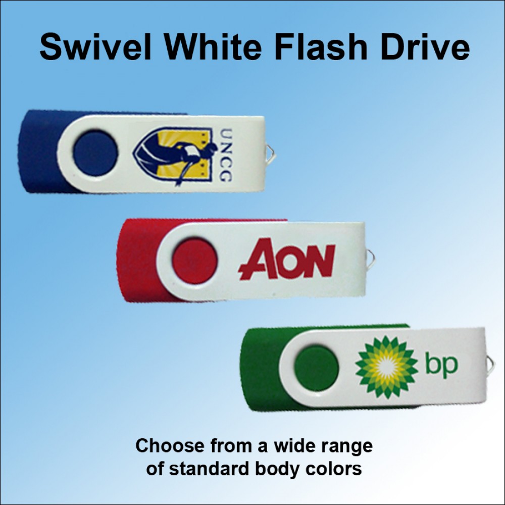 Logo Branded Swivel White Flash Drive-16GB