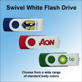Logo Branded Swivel White Flash Drive-16GB
