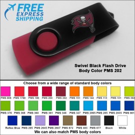 Logo Branded Swivel Black Flash Drive - 8 GB Memory - Body PMS 202