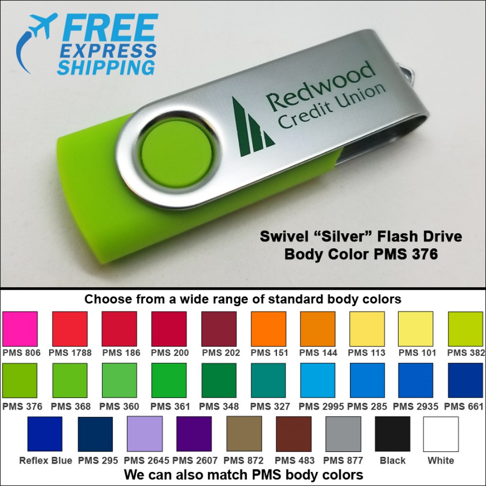 Swivel Flash Drive - 4 GB Memory - Body PMS 376 with Logo