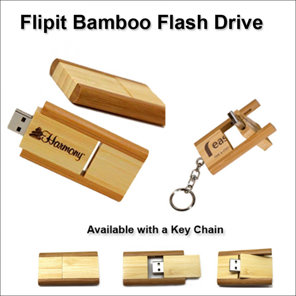 Custom Bamboo Flip It Flash Drive - 8 GB Memory