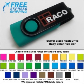 Swivel Black Flash Drive - 16 GB Memory - Body PMS 327 with Logo