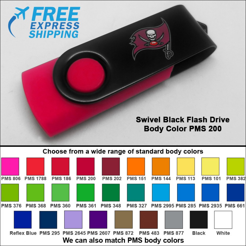 Personalized Swivel Black Flash Drive - 16 GB Memory - Body PMS 200