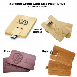 Customized Bamboo Credit Card Size Flash Drive - 4 GB Memory