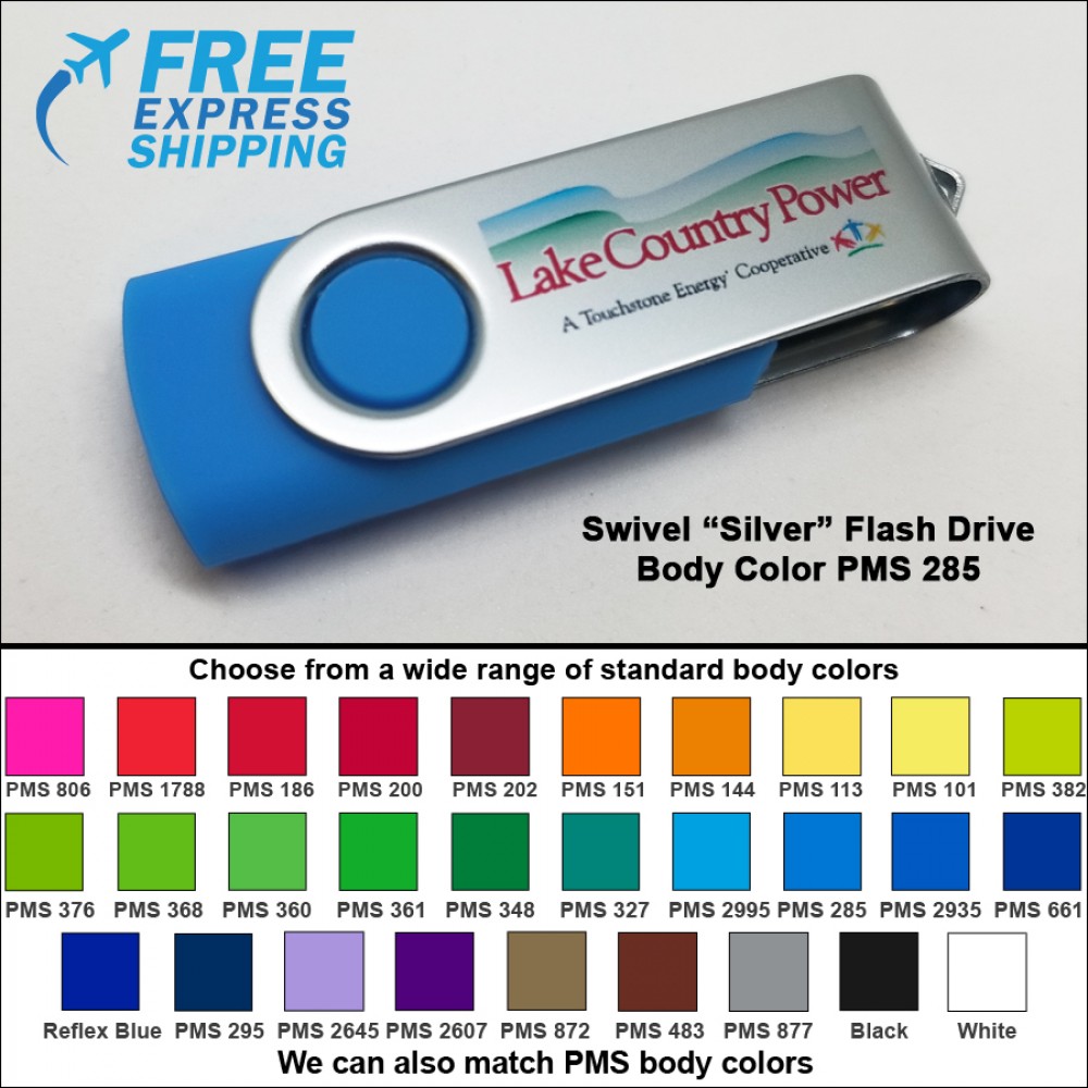 Swivel Flash Drive - 32 GB Memory - Body PMS 285 with Logo