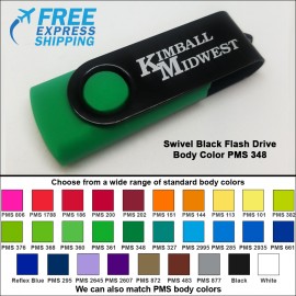 Promotional Swivel Black Flash Drive - 4 GB Memory - Body PMS 348  Promotional Swivel Black Flash Drive - 4 GB Memory - Body PMS 348