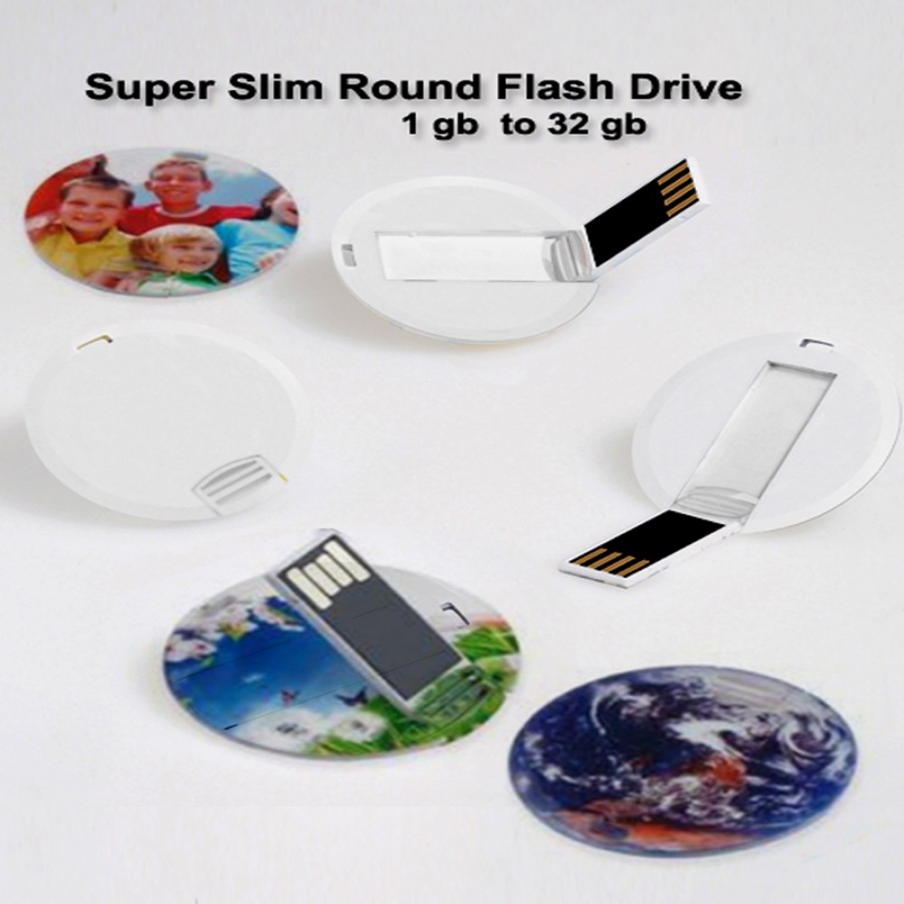 Logo Branded Super Slim Round Flash Drive - 4 GB Memory