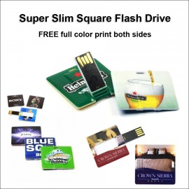 Logo Branded Super Slim Square Flash Drive - 4 GB Memory