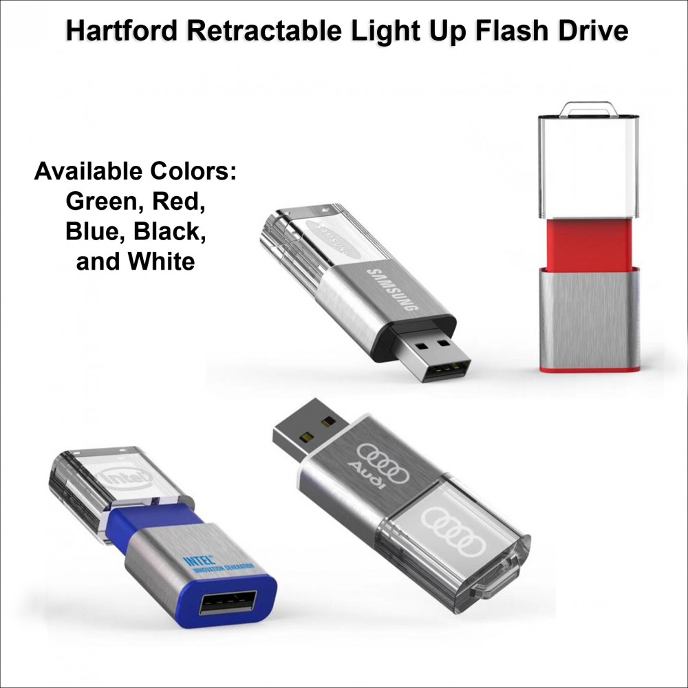 Hartford Retractable Light Up Flash Drive - 32GB Memory with Logo