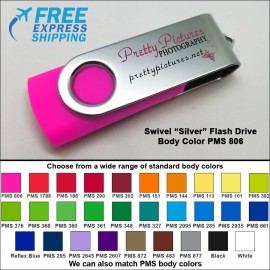Swivel Flash Drive - 64 GB Memory - Body PMS 806 with Logo  Swivel Flash Drive - 64 GB Memory - Body PMS 806 with Logo