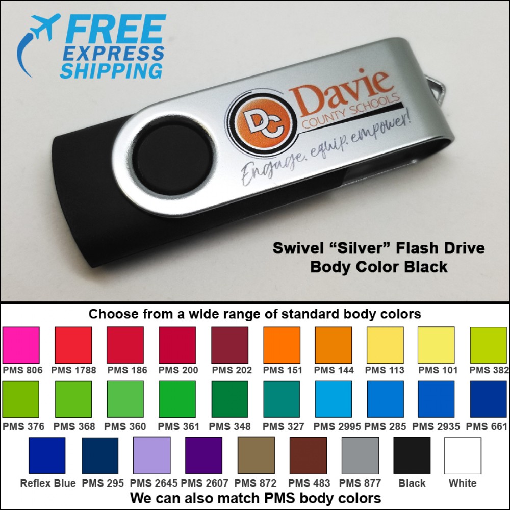 Personalized Swivel Flash Drive - 64 GB Memory - Body Black