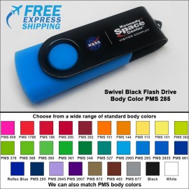 Logo Branded Swivel Black Flash Drive - 8 GB Memory - Body PMS 285  Logo Branded Swivel Black Flash Drive - 8 GB Memory - Body PMS 285