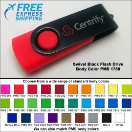 Swivel Black Flash Drive - 32 GB Memory - Body PMS 1788 with Logo