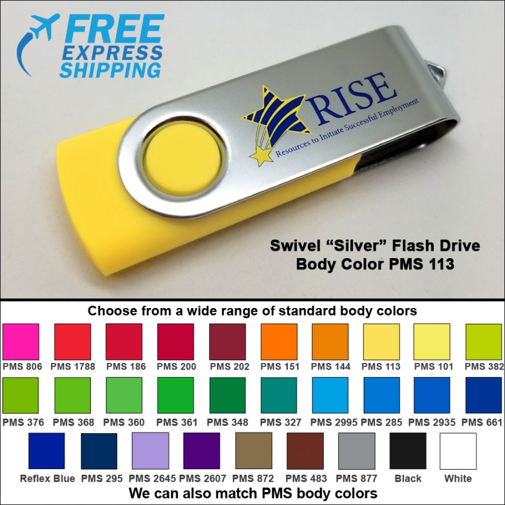Swivel Flash Drive - 32 GB Memory - Body PMS 113 with Logo