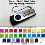 Logo Branded 8 GB Swivel "Silver" Flash Drive w/Key String Attachment