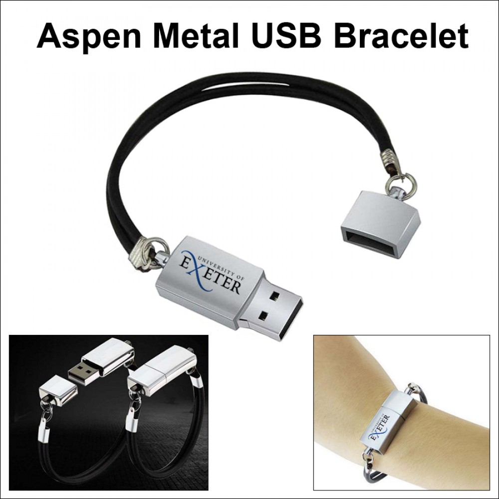 Aspen Metal USB Bracelet Flash Drive - 8 GB Memory with Logo