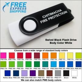 Custom Swivel Black Flash Drive - 16 GB Memory - Body White  Custom Swivel Black Flash Drive - 16 GB Memory - Body White