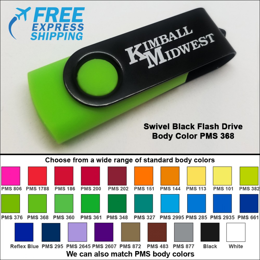 Personalized Swivel Black Flash Drive - 16 GB Memory - Body PMS 368 Personalized Swivel Black Flash Drive - 16 GB Memory - Body PMS 368