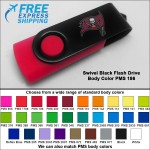 Swivel Black Flash Drive - 16 GB Memory - Body PMS 186 with Logo
