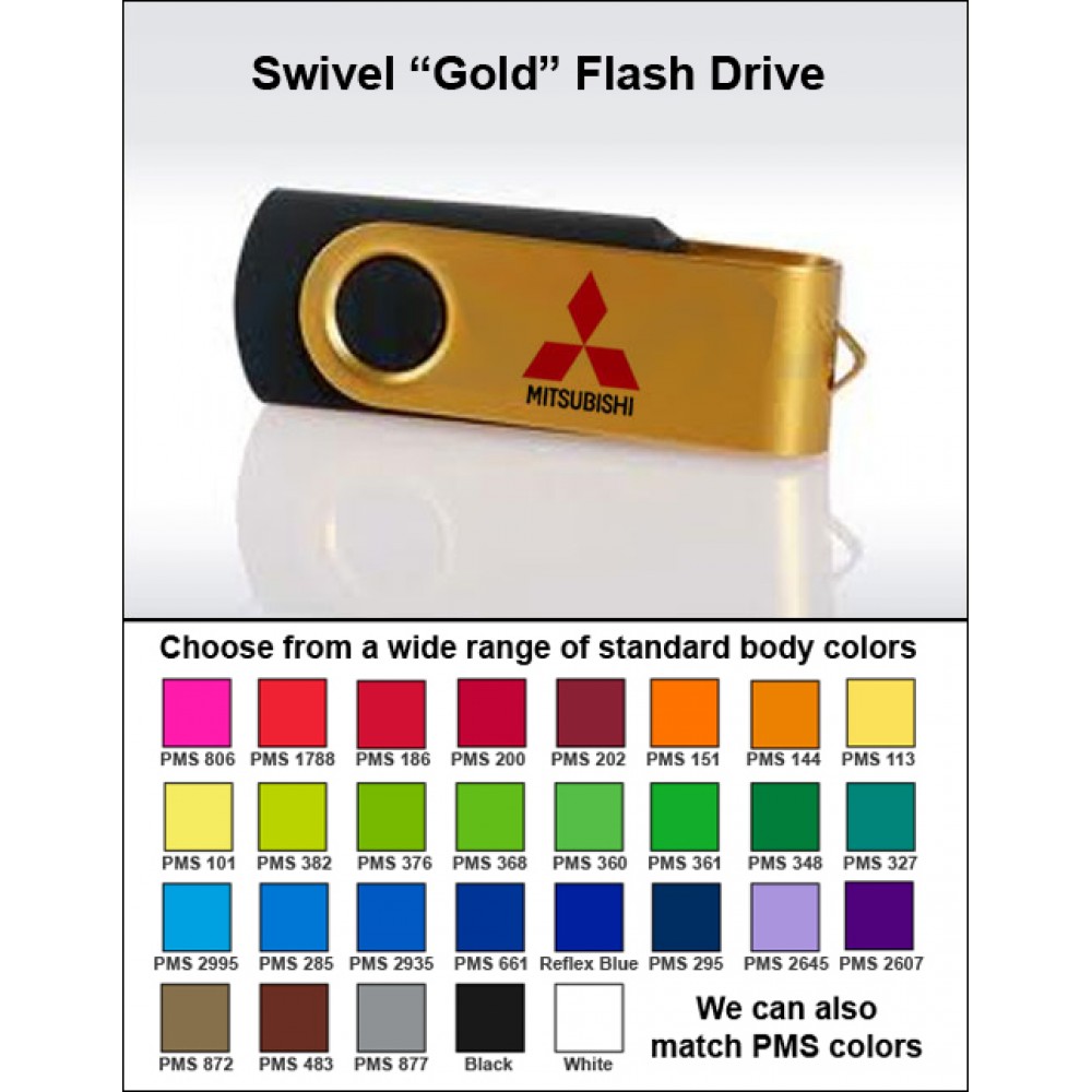 Promotional Swivel Gold Flash Drive (8 GB Memory)