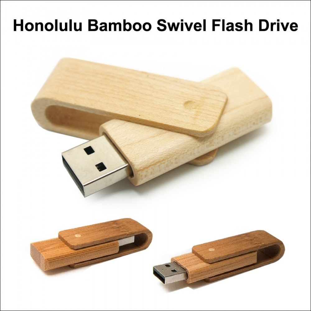 Custom Honolulu Bamboo Swivel Flash Drive - 32 GB Memory Custom Honolulu Bamboo Swivel Flash Drive - 32 GB Memory