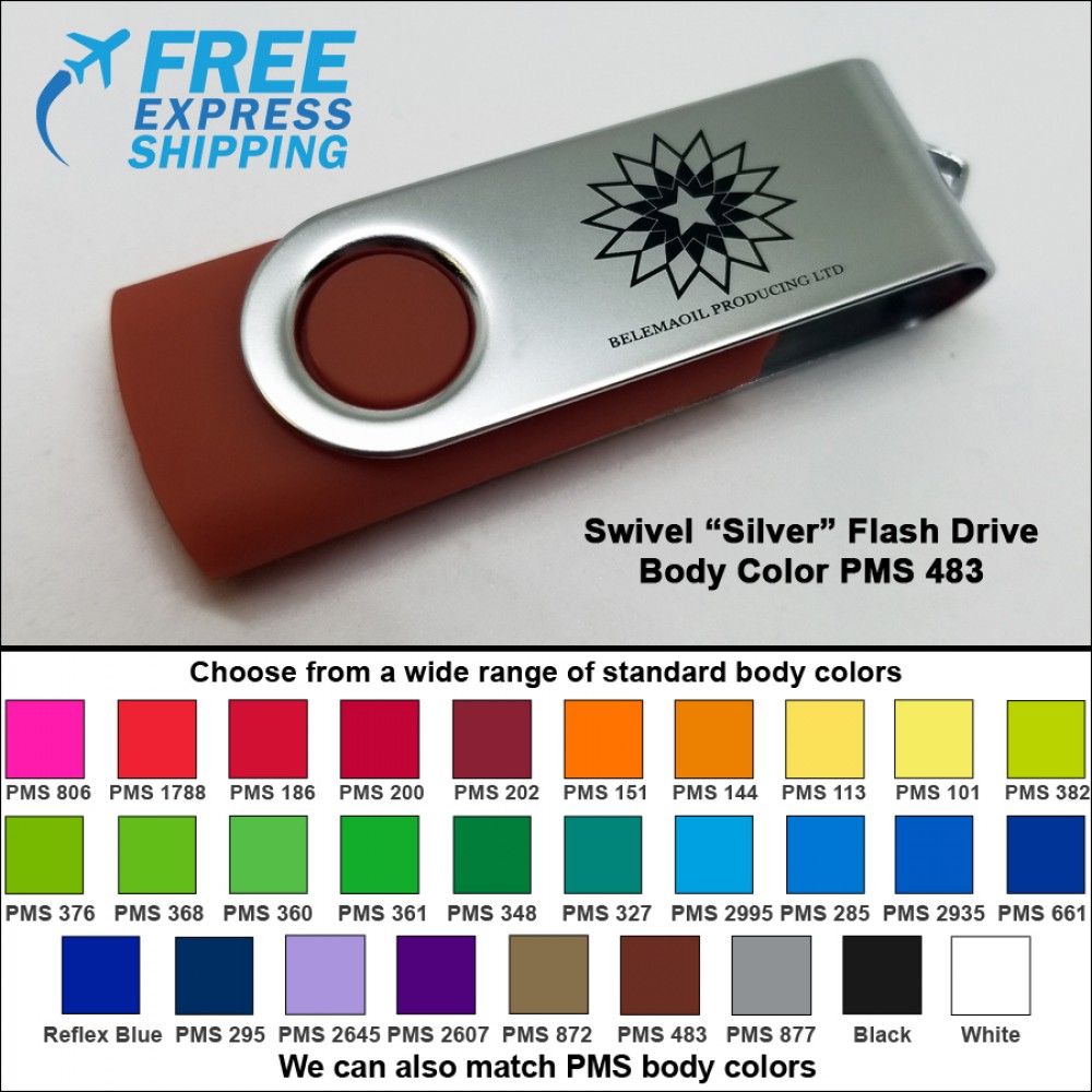 Swivel Flash Drive - 4 GB Memory - Body PMS 483 with Logo