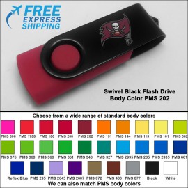 Swivel Black Flash Drive - 16 GB Memory - Body PMS 202 with Logo