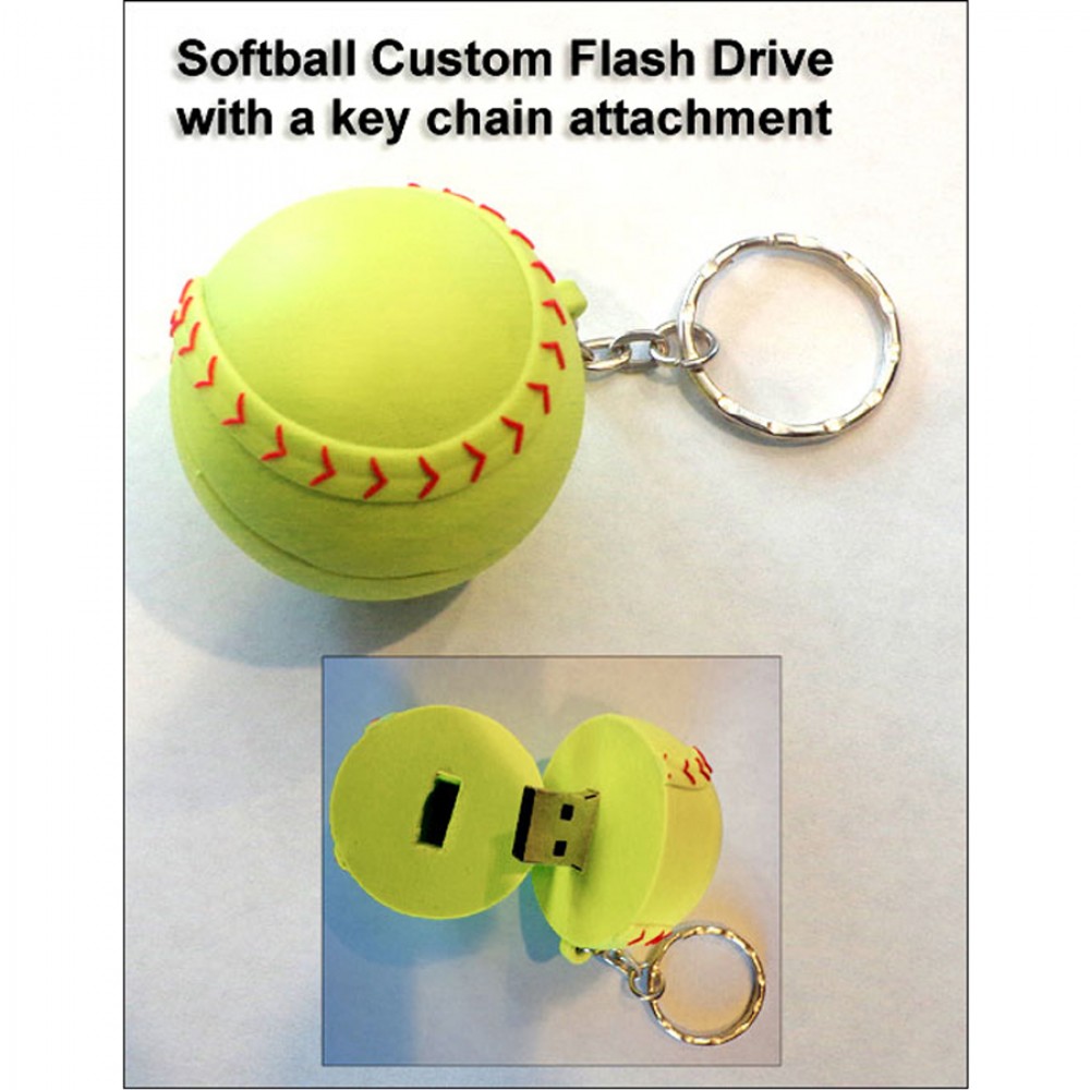 Softball Shaped Flash Drive - 4 GB Memory with Logo