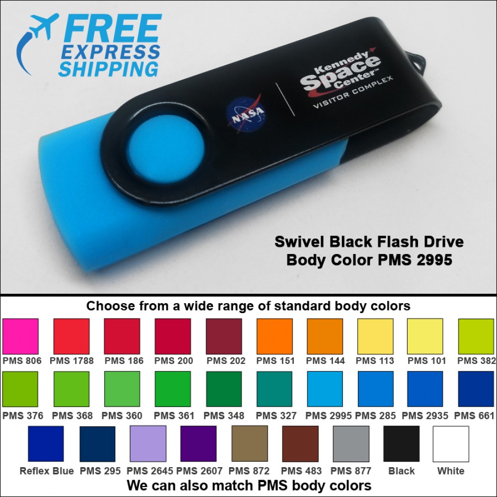 Promotional Swivel Black Flash Drive - 32 GB Memory - Body PMS 2995