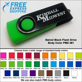 Logo Branded Swivel Black Flash Drive - 8 GB Memory - Body PMS 361