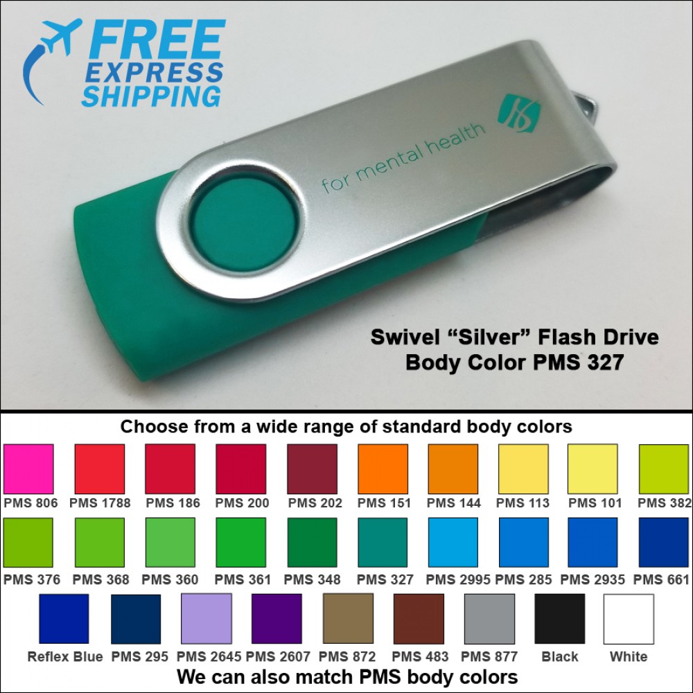 Swivel Flash Drive - 64 GB Memory - Body PMS 327 with Logo