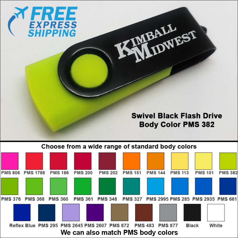 Custom Swivel Black Flash Drive - 16 GB Memory - Body PMS 382