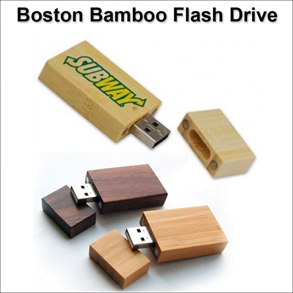 Logo Branded Boston Bamboo Flash Drive - 8 GB Memory