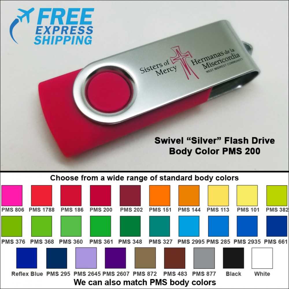 Swivel Flash Drive - 4 GB Memory - Body PMS 200 with Logo