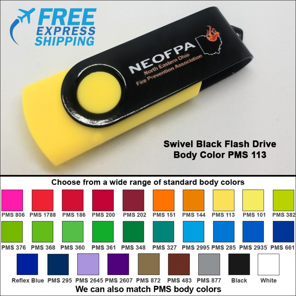 Custom Swivel Black Flash Drive - 4 GB Memory - Body PMS 113