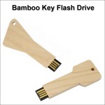 Logo Branded Bamboo Key Flash Drive - 4 GB Memory