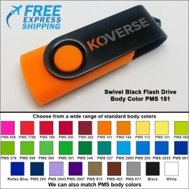 Promotional Swivel Black Flash Drive - 4 GB Memory - Body PMS 151