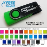 Swivel Black Flash Drive - 4 GB Memory - Body PMS 361 with Logo