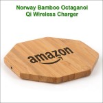 Norway Bamboo "Eco Friendly" Qi Wireless Charging 15 Watts Pad - Octagonal with Logo