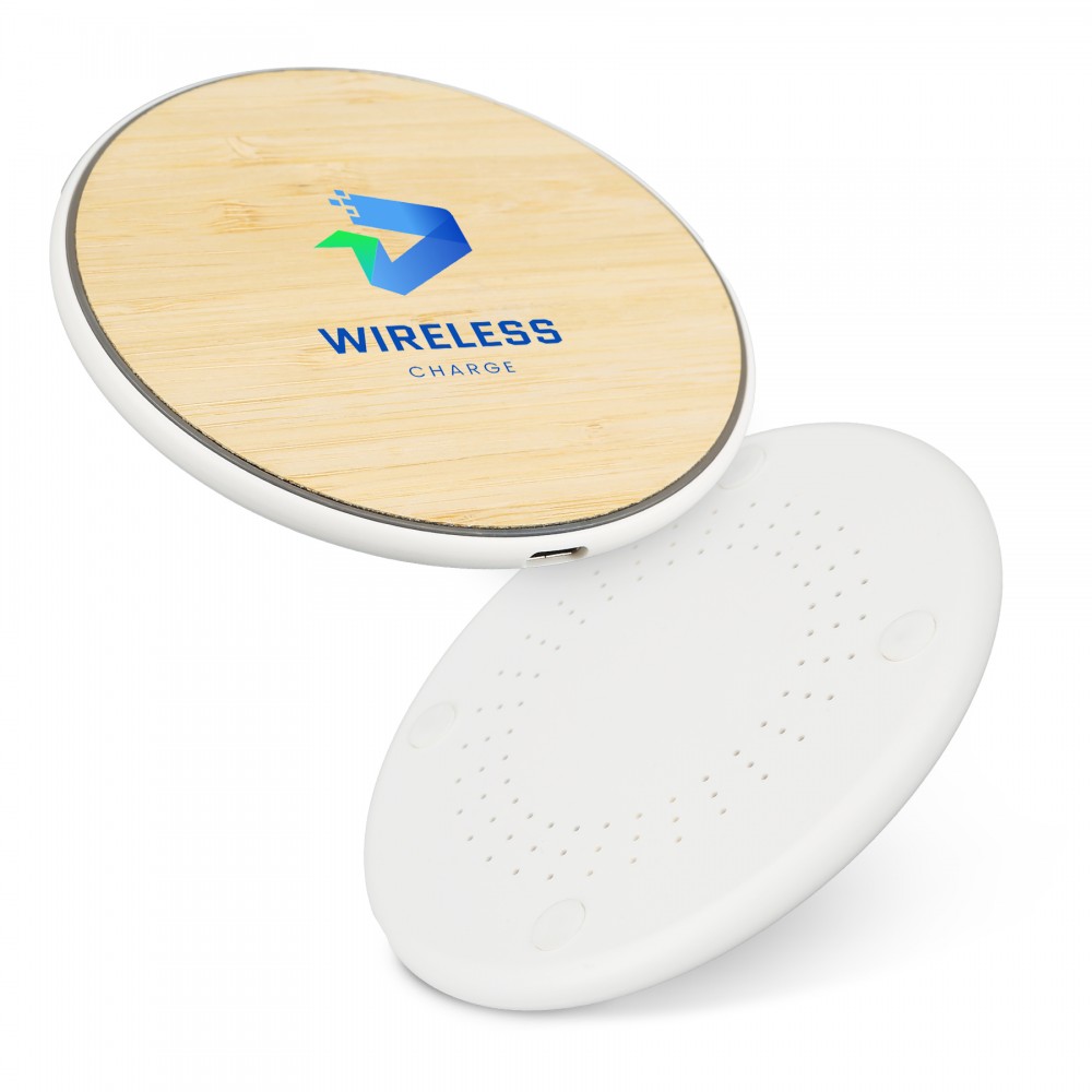 Logo Branded Bamboo 15W Light-Up Wireless Charger