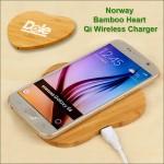Norway Bamboo "Eco Friendly" Qi Wireless Charging 5 Watts Pad - Heart with Logo