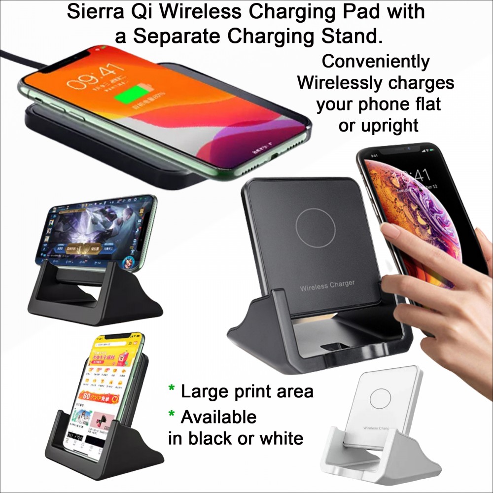 Personalized Sierra Qi Wireless Charging Pad with a Separate Stand Fast Charging 15 watts Personalized Sierra Qi Wireless Charging Pad with a Separate Stand Fast Charging 15 watts