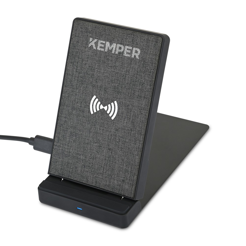 Logo Branded Eden Collapsible Desk Charger - Charcoal Heather Logo Branded Eden Collapsible Desk Charger - Charcoal Heather