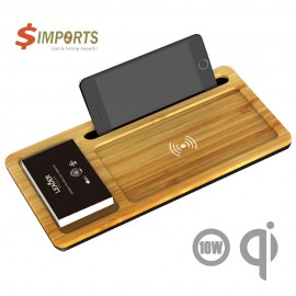 Personalized Wizchark Bamboo 10W Qi Wireless Charger Desktop Organizer  Personalized Wizchark Bamboo 10W Qi Wireless Charger Desktop Organizer