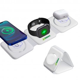 3 in 1 Foldable Magnetic Wireless Charger (Retail Grade)-15W with Logo  3 in 1 Foldable Magnetic Wireless Charger (Retail Grade)-15W with Logo